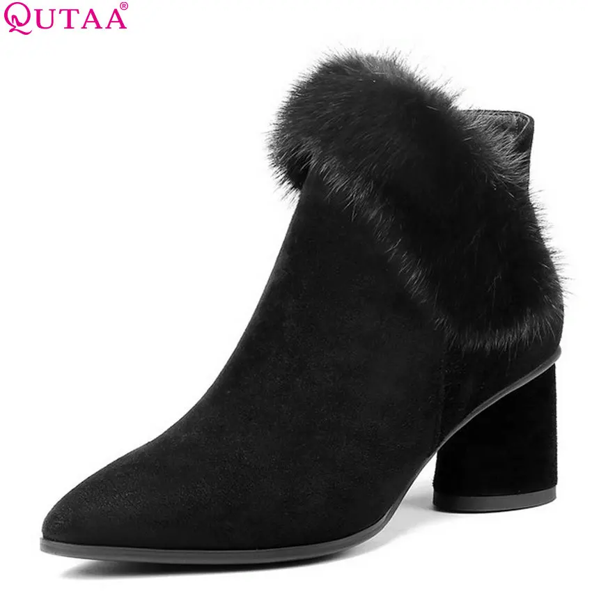 

QUTAA 2019 Women Ankle Boots Cow Suede Fashion Women Shoes Platform All Match Winter Boots Women Motorcycle Boots Big Size 34-42