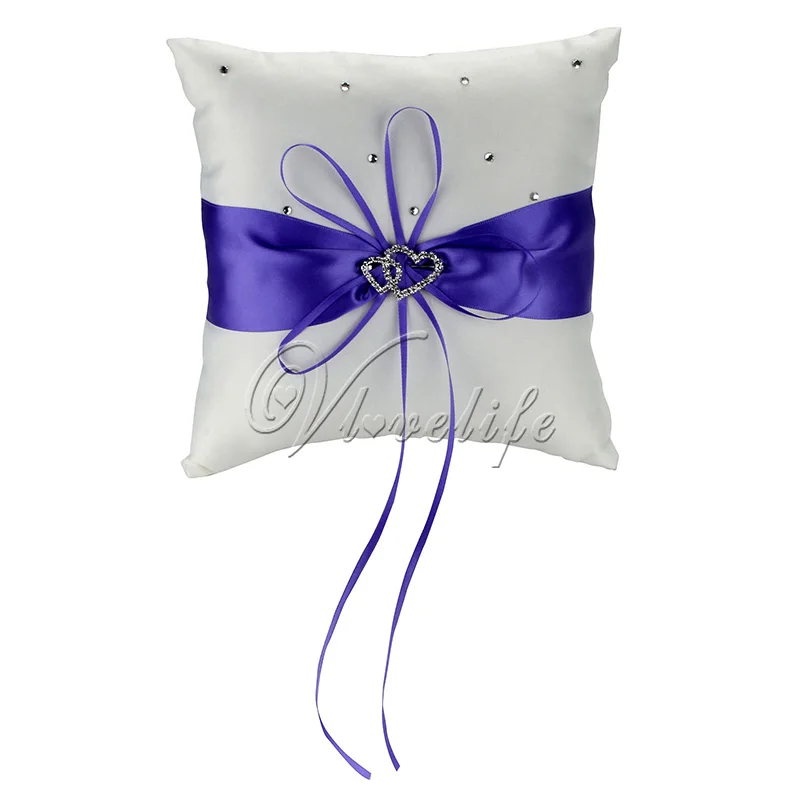 Cushions Wedding Ring Pillow Satin Fabric Bow Knot And Double Heart Designs 20cm 