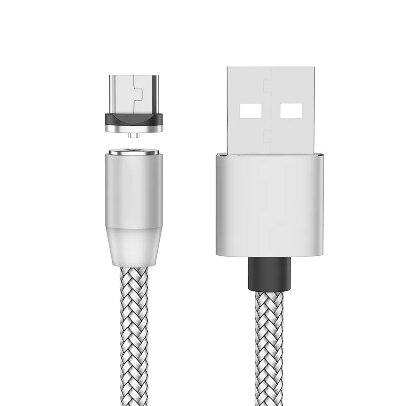 Магнитный Micro USB кабель с нейлоновой оплеткой магнитное зарядное устройство для samsung S6 J3 J5 J7 A10 huawei P Smart Honor 7A 8A 8X 8C LG G3 G4S Q60 - Цвет: Silver