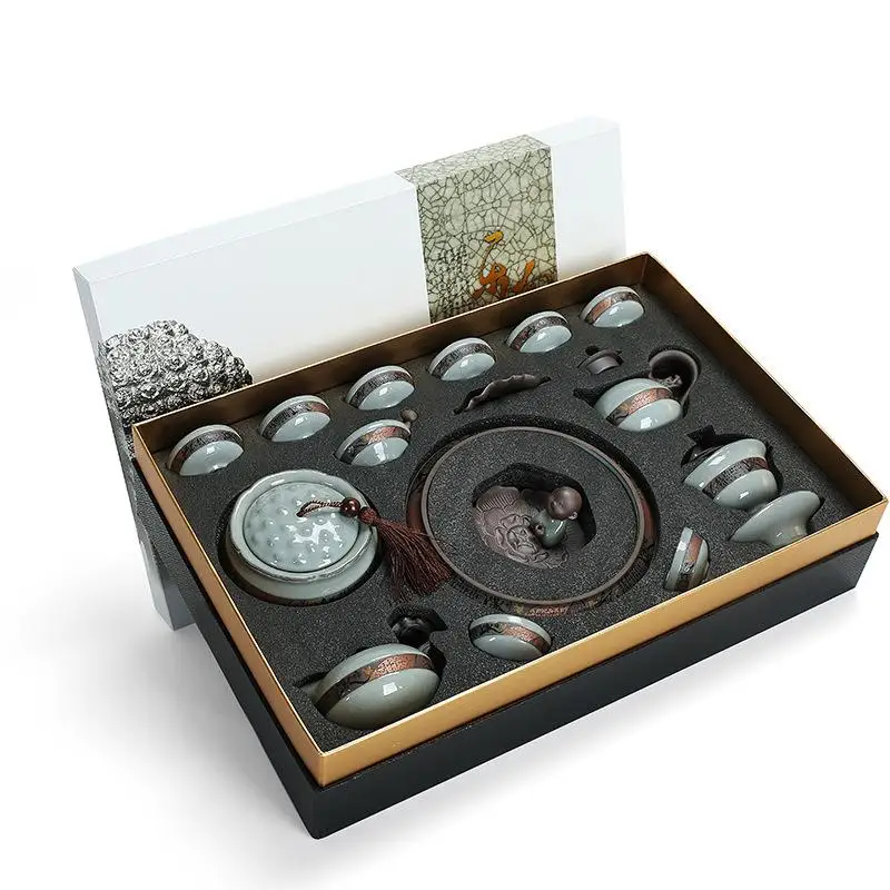 

Luxury 15pcs/Set Kung Fu Tea Set Chinese Porcelain Drinkware Ceramic Teacup Teapot Gaiwan Strainer Fair Cup Christmas Gift