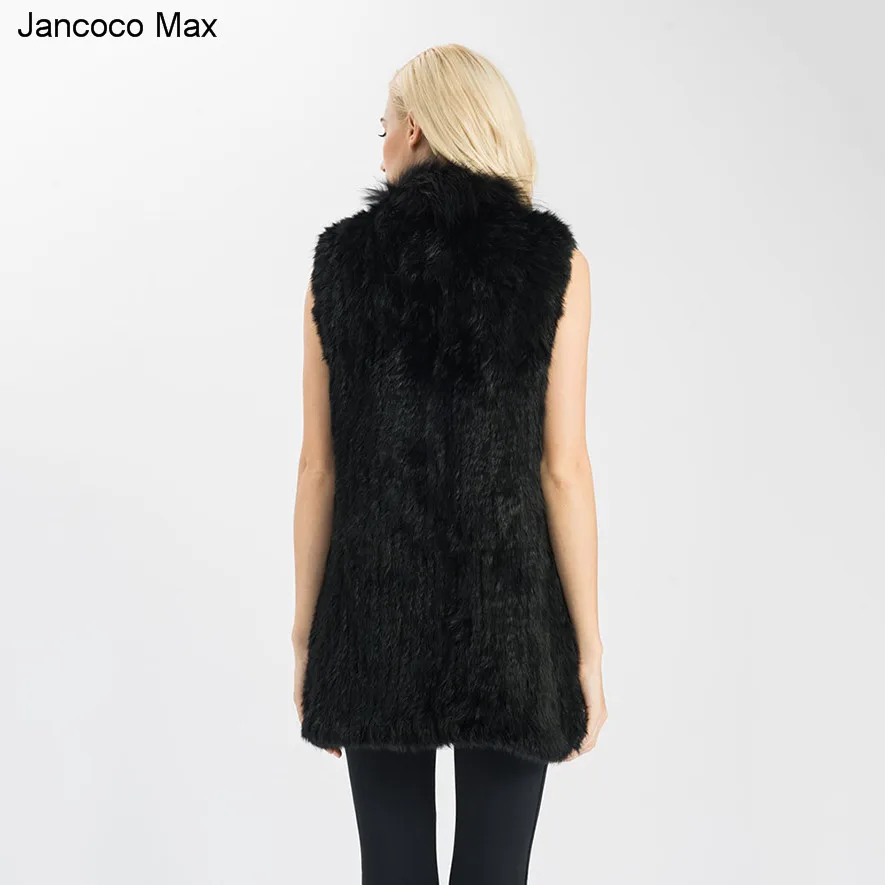 Jancoco Max стиль с натуральным кроличьим мехом жилет карманом Женская Зимняя мода /розничная S1549