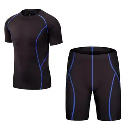 2 шт. спортивный костюм для мужчин 2018 с короткими рукавами футболка Crossfit Фитнес Одежда MMA одежда компрессионная стрейч мужские шорты костюмы