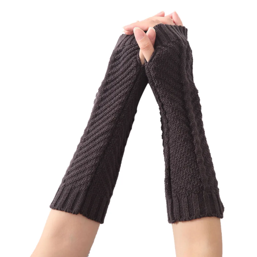 FEITONG Women Fashion Knitted Arm Sleeve Fingerless Winter Gloves Soft