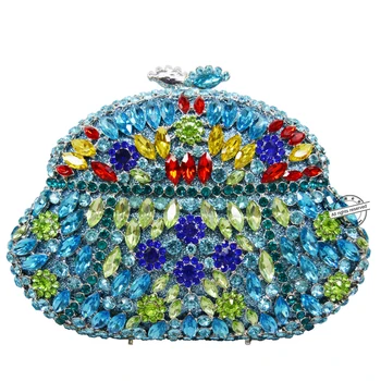 

Sophisticated Crystals Evening Bag Rhinestones Clasp Flap Women green Clutch Bags Baguette Wallets wholesale Purse Party Q48