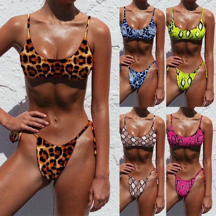 

Women's Sexy Printed Halter Bikini Set Side Tied Swimwear Bathing Suits