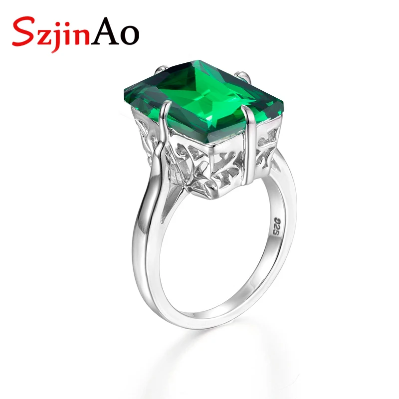 

Szjinao 925 sterling silver vintage Emerald rings May Birthstone luxury jewelry square shape gem crystal for women dinner party