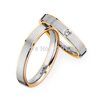 

JH 4mm Satin Solid Genuine 18ct 18k Multi-tone Gold Natural I1 Diamond Wedding Ring Band Couples Lovers Ring Jewelry One Pairs