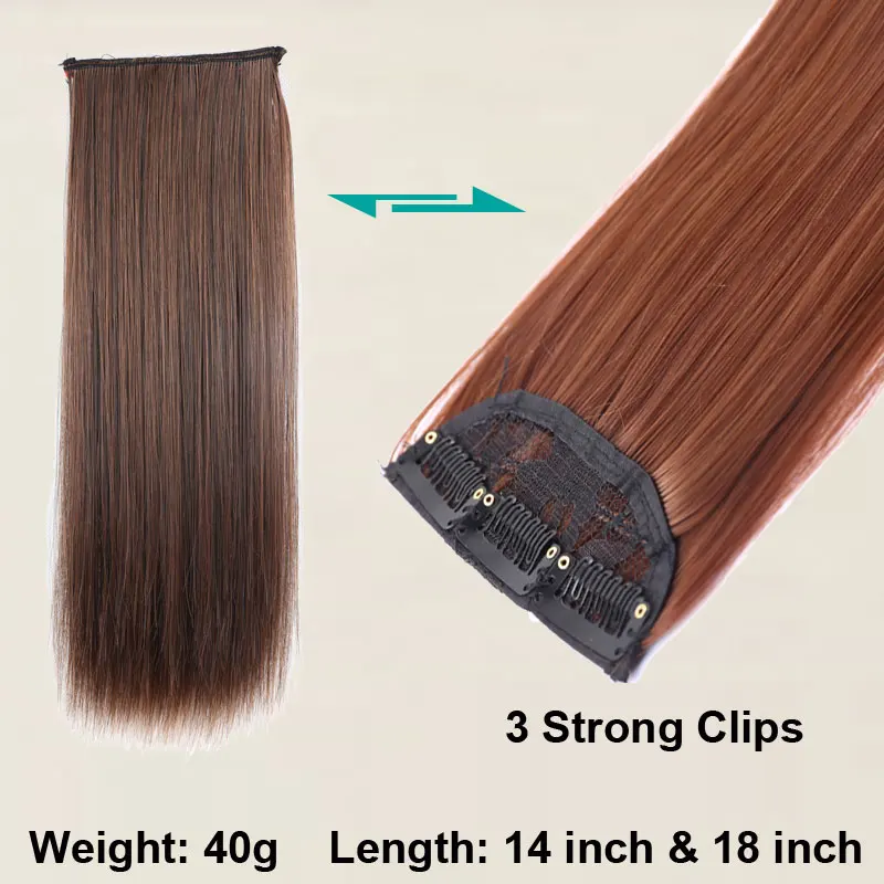 SHANGKE 2 Pieces 3 Clips In Hair Extensions Medium Straight Hairpieces Natural Fake Hair Pieces Heat Resistant Synthetic Hair SHANGKE 2 Pieces 3 Clips In Hair Extensions Medium Straight Hairpieces Natural Fake Hair Pieces Heat Resistant Synthetic Hair
