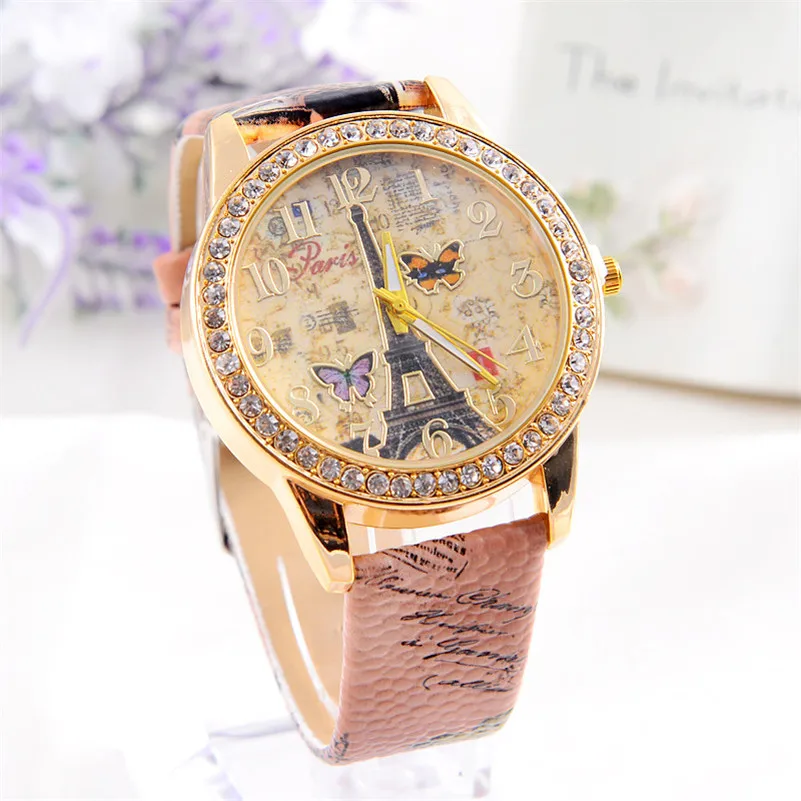Fashion Vintage Paris Eiffel Tower Women Fashion Watch Crystal Leather Quartz Wristwatch clock relogio feminino#2AP23B (7)