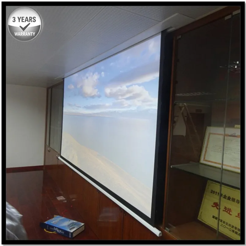 

E6HWA 16:9 HDTV Matte White Reccessed In-Ceiling Motorized Retractable Projector Screen with multiple controls for smart home
