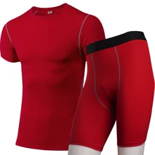 Yuerlian/компрессионные колготки спортивный костюм Для мужчин быстро сохнут Спортивная футболка шорты для йоги, для бега, комплект Фитнес Demix спортивный костюм