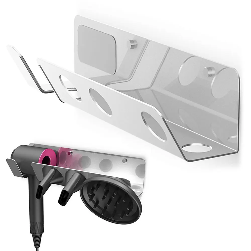 

Multi-function Bathroom Hair Dryer Holder Wall Mounted Rack Space Aluminum Shelf Storage Organizer Hairdryer Holder