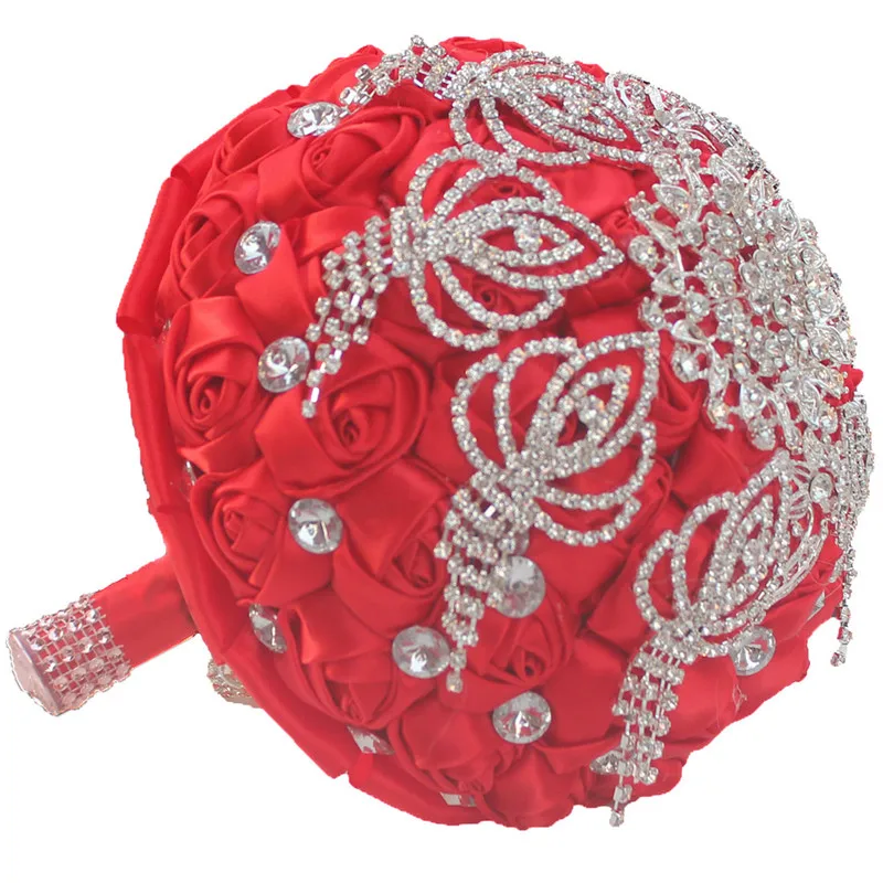 WifeLai-Фирменная Новинка красная роза цветы алмаз брошь бросить букеты US Свадебные декоративный Свадебный букет принять заказ W299