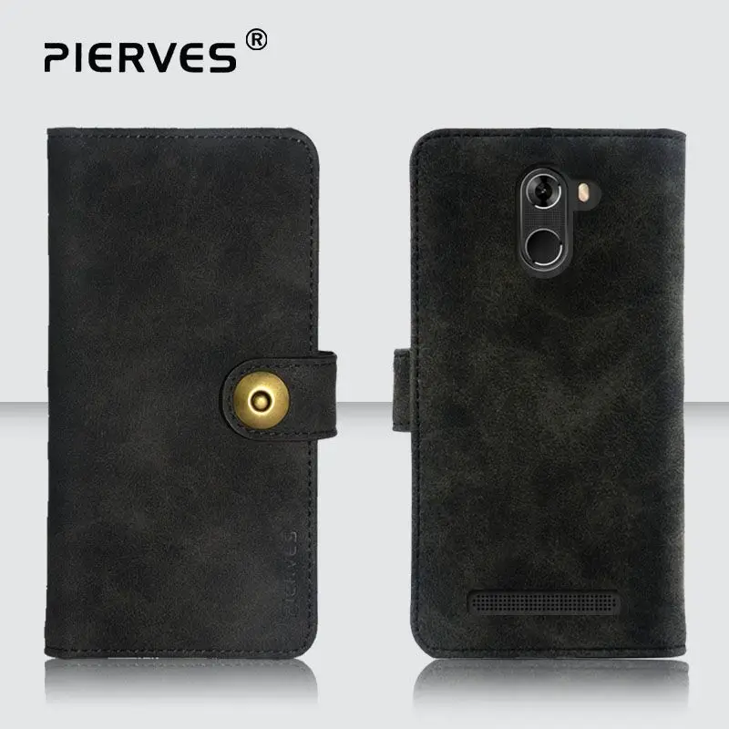 

Pierves Premium Retro Wallet Case Vintage Leather Classical Folio Flip Cover For Vertex Impress Frost