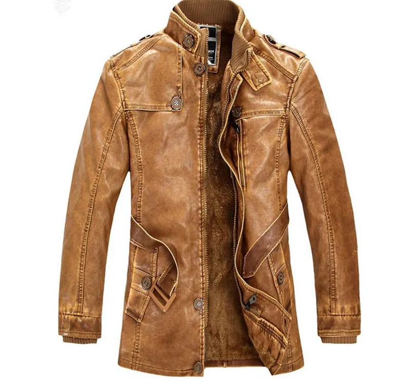 Hot High quality winter men's coat warm jacket Retro leather Plus velvet motorcycle windproof PU | Мужская одежда