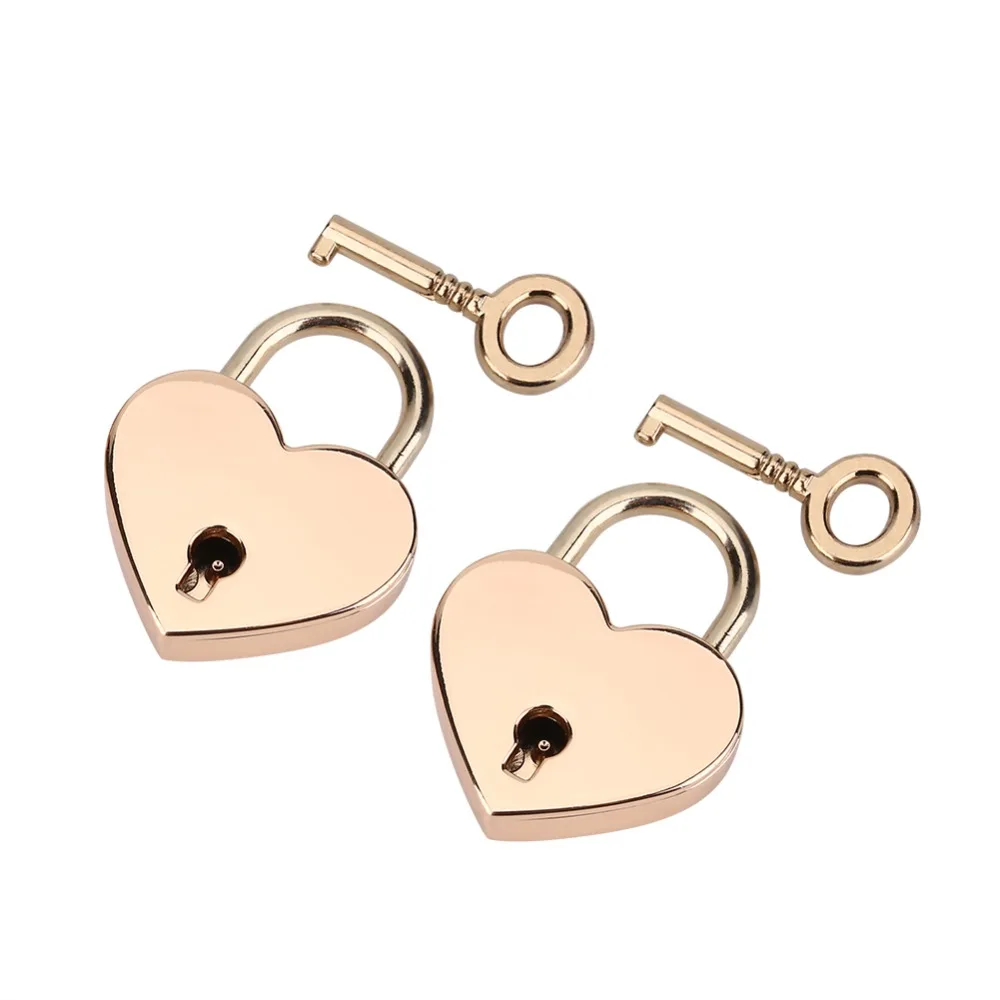 2 sets Heart shaped Padlock & Skeleton Key Metal Lock for Luggage Diary