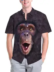 Пляжная Гавайская Мужская рубашка с коротким рукавом с принтом орангутанов Мужская Повседневная рубашка летние тонкие Топы рубашка