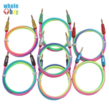

100pcs 3.5 Jack Audio Cable Male to Male Rainbow Round Bullet Cloth Audio Aux Cable For iPhone Car Headphone Wire Line Aux Cord