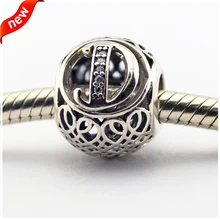 Подходит для Pandora Браслеты Алфавит D Амулеты с прозрачным кубическим цирконием серебряные бусины 925 пробы