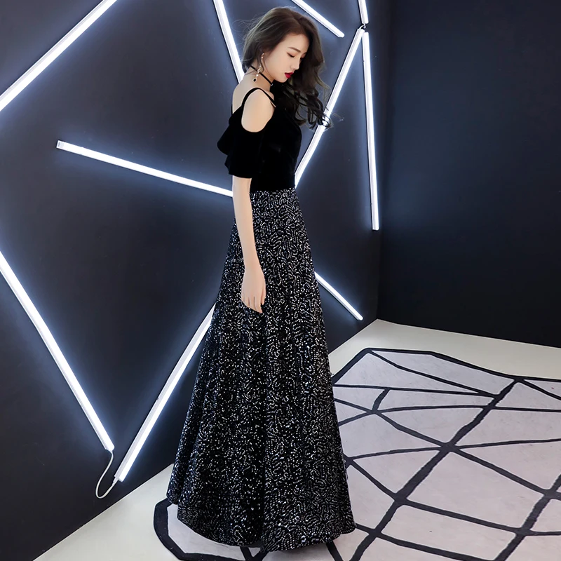 weiyin 2019 New Evening Dresses Long Party Dress Robe de Soiree Black Mother of the Bride Dresses A-line Evening Gowns WY1391