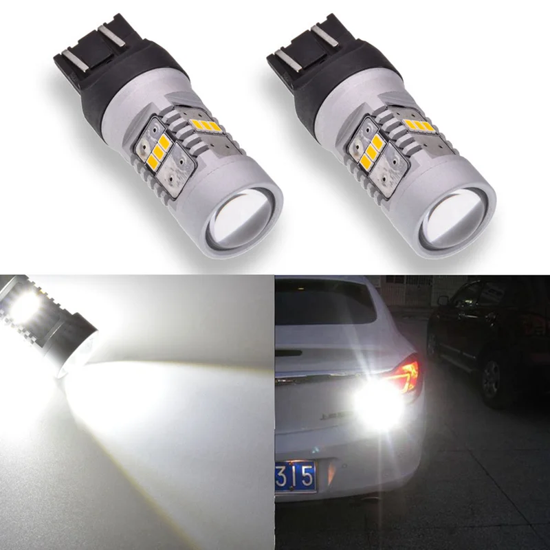 

Katur 2x T20 Double Contact 7443 LED 6000K White Orange Turn Brake Lights Reverse Lamp Car Tail Bulb Two Modes