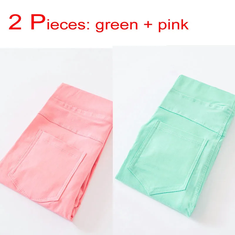 Леггинсы для маленьких девочек от 2 до 11 лет Детские Брюки с карманами ярких цветов Детская одежда Детские хлопковые обтягивающие штаны - Цвет: pink green