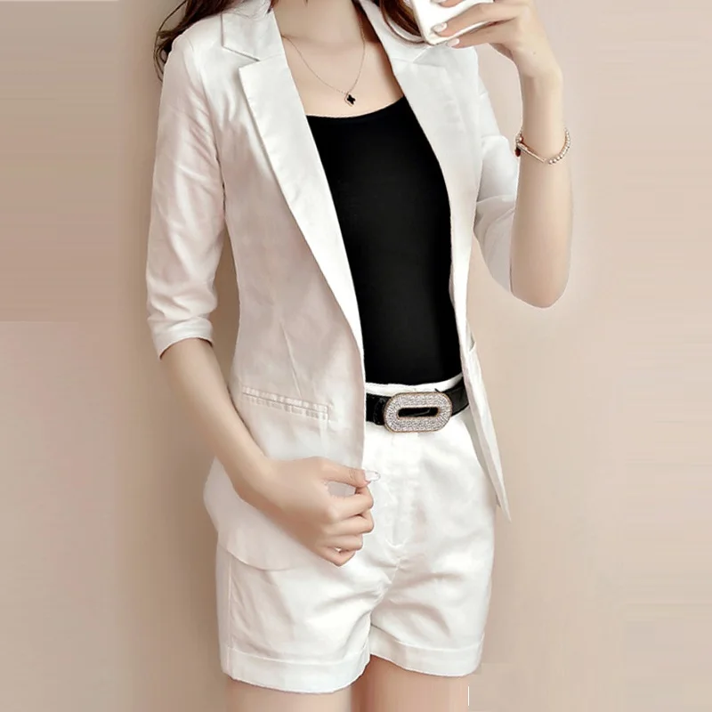 Office Ladies Work Wear White Blazer Shorts Suits 2018