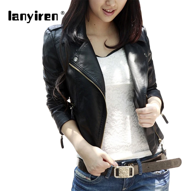 plus size 3XL 2017 autumn women black slim Korean style PU leather jackets sweet bodycon full sleeve zipper femme outwear coat | Женская