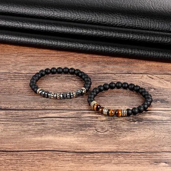 LKO Men Woman Tiger Eyes Bracelet Beaded Black Mantra Prayer Beads Buddha Bracelet for Women and Men for Friend