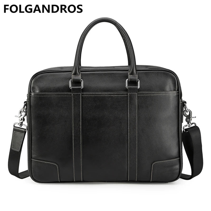 

Men's Genuine Leather 14" Laptop Briefcase Brand Business Shoulder Bag Tote Work Top-handle Briefcase Computer Satchel Work Bag