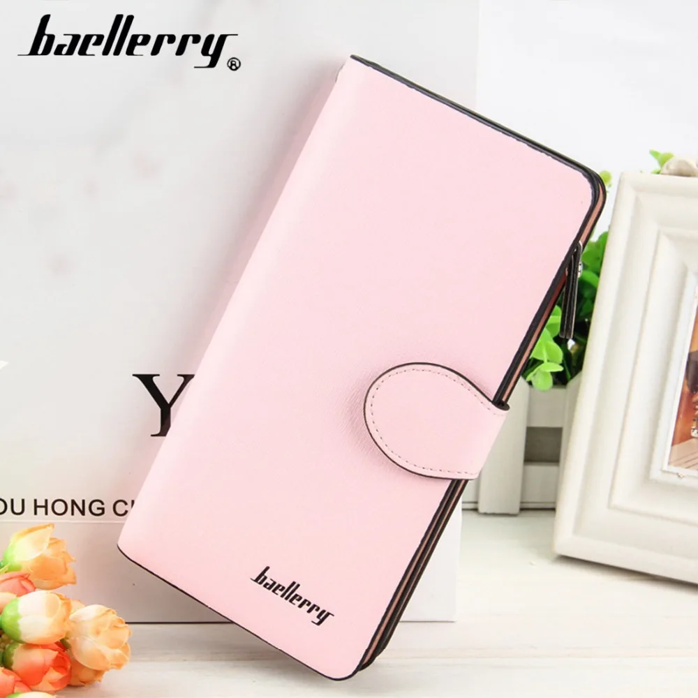 

2018 Baellerry Women Wallets Long PU Leather Cell Phone Pocket Pink Cute Wallet For Women Big Top Quality Women Purse