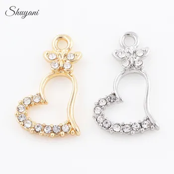 

12*22mm Crystal Heart Shaped Butterfly Charms Dangl Charms Pendant For Jewelry Making DIY Bracelet