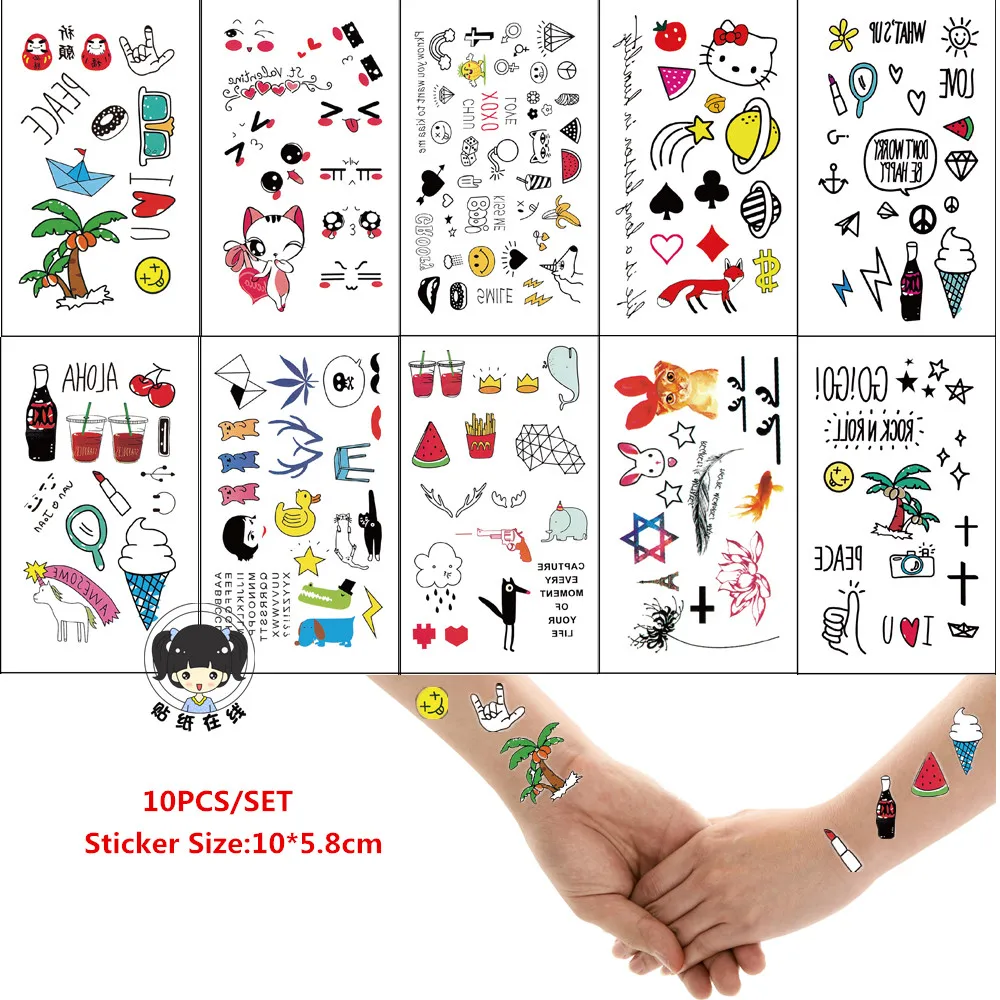 

10PCS/SET Waterproof Temporary Tattoo Sticker for Girl Children Birthday Party Present Small Fake Tattoo Kids Tatouage Enfant