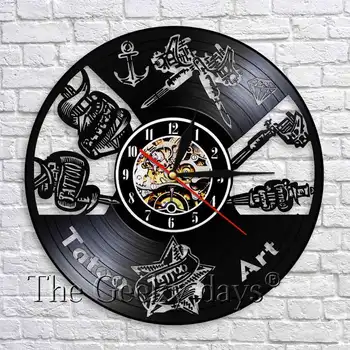 

Tattoo Shop Wall Sigh Art Decor Clock Black Hanging Vinyl Record Wall Clock 3D Watches Unique Gift Idea For Tattooist