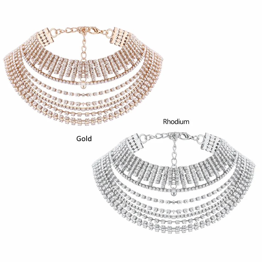 Роскошная цепочка чокер со стразами ожерелье для женщин массивная кисточка кристалл слой колье воротник Мода Свадебные ювелирные изделия колье