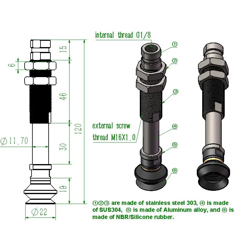 SB20J30-M16X1 двухслойный Вакуумный патрон/Вакуумные пневматические компоненты/NBR присоска с буфером/Промышленный манипулятор