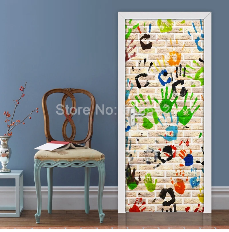 Граффити ручной печати 3D креативные DIY самоклеющиеся дверные наклейки обои для детской комнаты спальни декоративные наклейки на дверь ПВХ