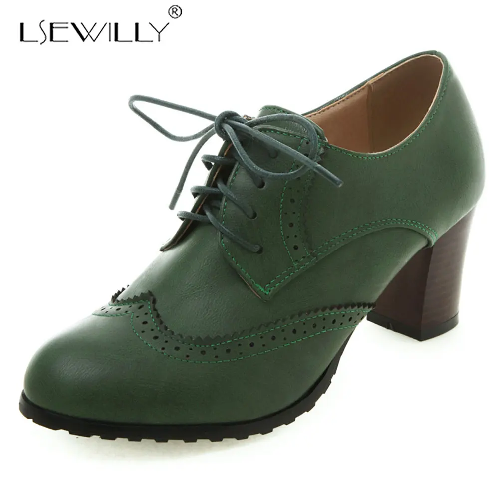 

Lsewilly big size 34-43 round toe spring autumn new women pumps lace up square heel platform ladies shoes high heels shoes E972