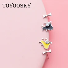 TOYOOSKY, модные, 925, серебряные, маленькие, клеевые, крошечные, собачьи кости, асимметричные серьги-гвоздики, милые, для женщин, девушек, черные, желтые, простые ювелирные изделия