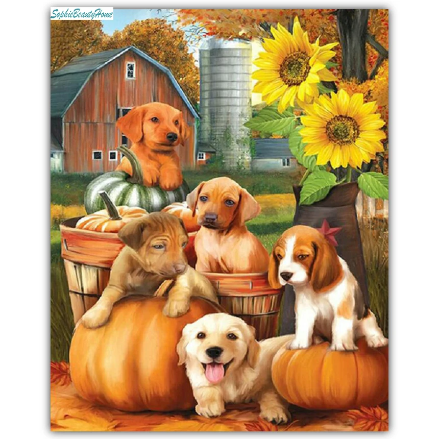 

Sophie beauty home 5D DIY Diamonds Embroidery Dog Family Mosaic Cross stitch Decorative Wall Sticker Picture