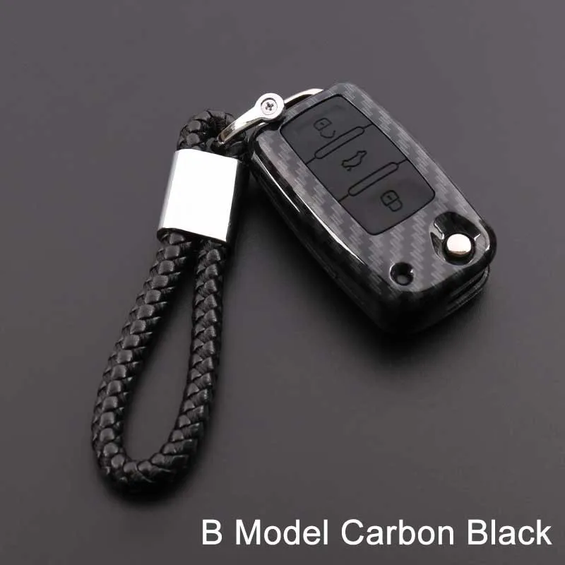 Автомобильный чехол для ключей из углеродного волокна для Volkswagen polo passat b5 golf 4 5 6 mk6 tiguan Gol CrossFox Plus Eos Scirocco Beet брелок - Название цвета: B carbon black