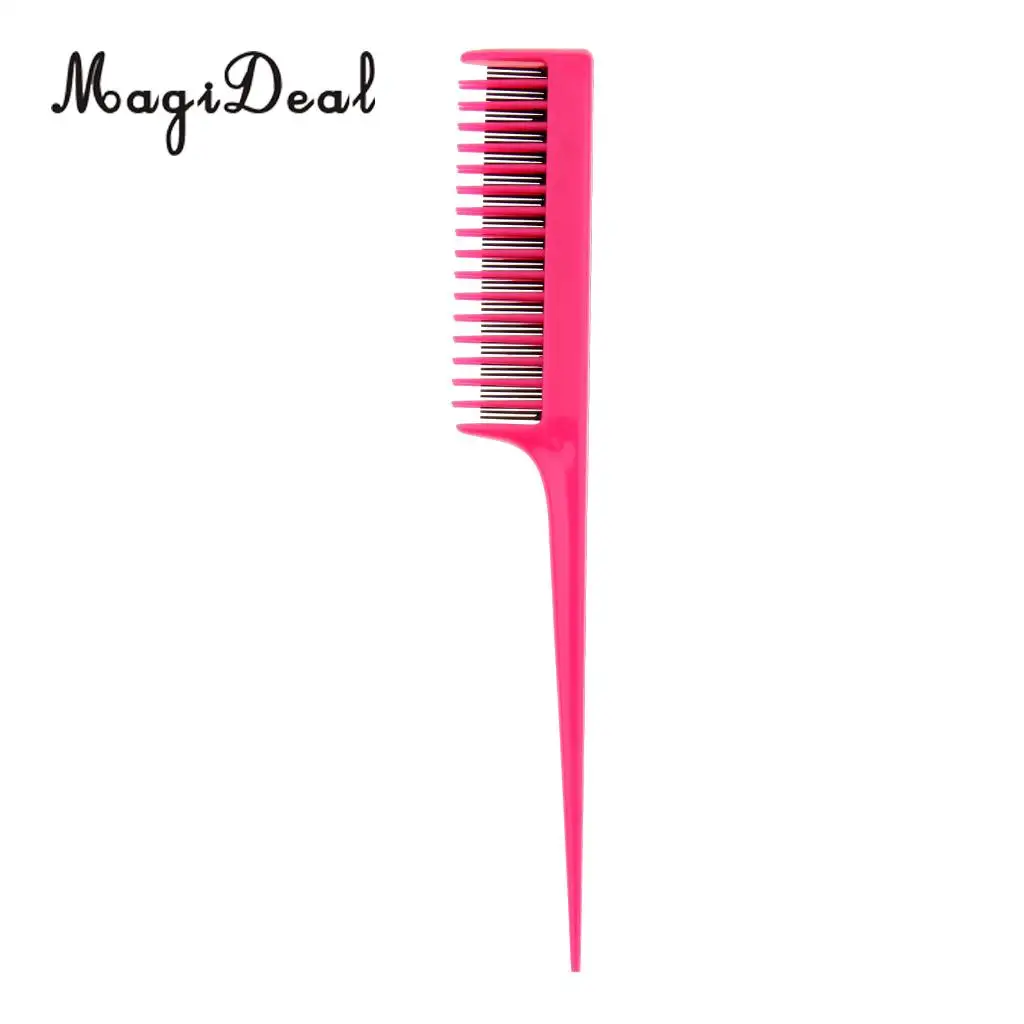   Pro 3-Row Teeth Teasing Comb Sectioning Pin Tail Back Coming Volumizing Brush Dress Out Comb- Rose Red
