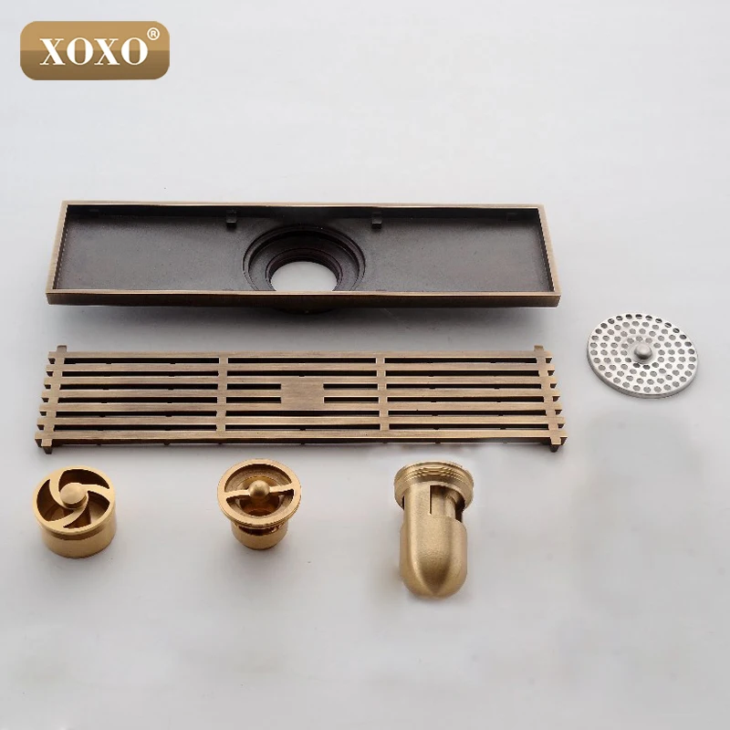 Линейный Слив для ванной XOXO 8*20 см/8*30 см в европейском стиле из античной латуни
