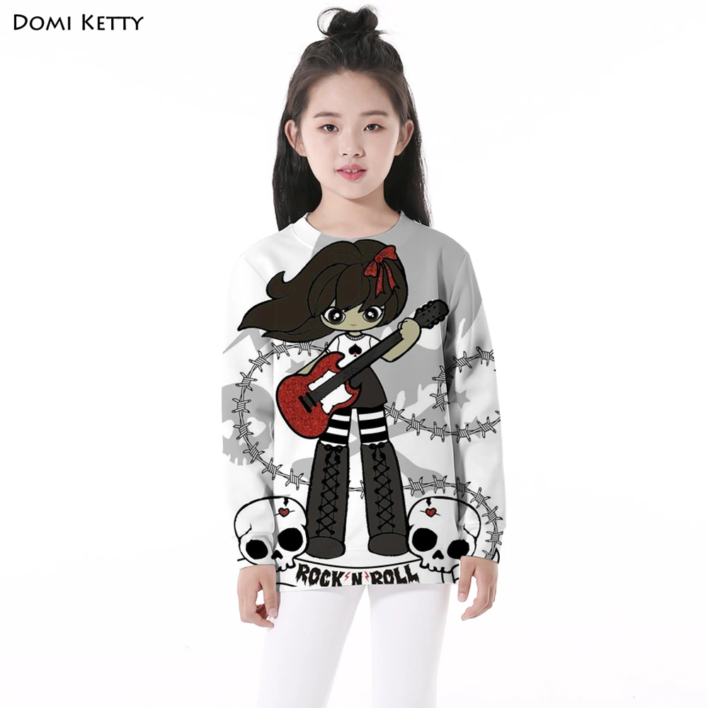 

Domi Ketty children hoodies print skull guitar rock girls boy casual long sleeve sweatshirts cartoon kids party pullover clothes