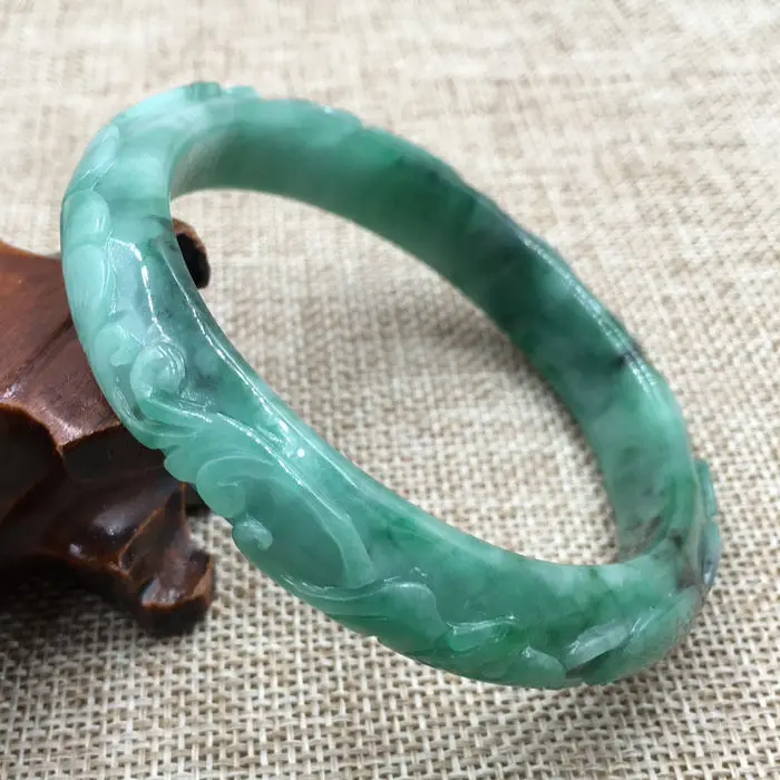 

63mm Vintage Chinese Hand-carved Emerald Green Jadeite Jade Bracelet Bangle 1127