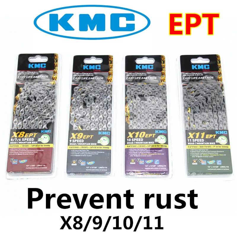 Top KMC X8/X9/X10/X11/ EPT Chain 116 links, 8/9/10/11 speed Silver Prevent rust Extra Light double mtb road bike bicycle chain 0