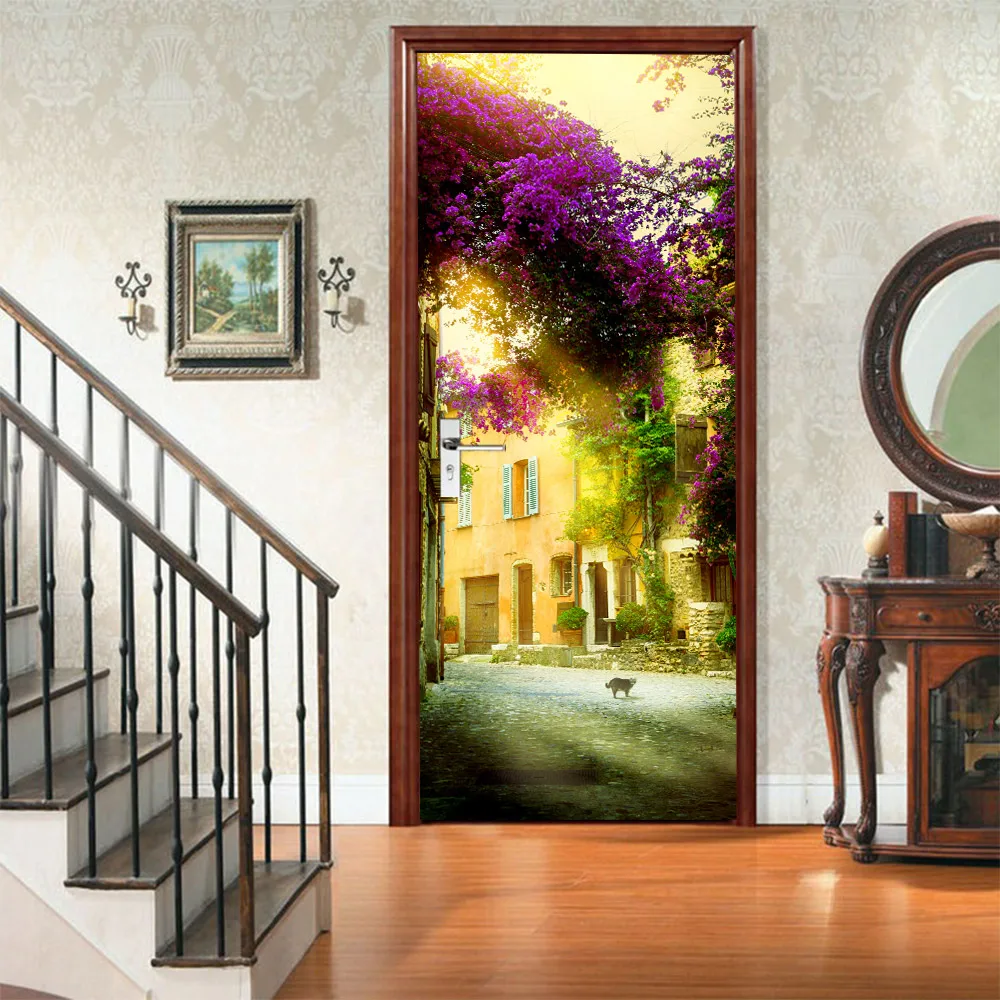 

2019 New DIY 3D Door Sticker Creative Flowers Tree Wallpaper PVC Self Adhesive Waterproof Home Decor Decal Mural Paste Wholesale