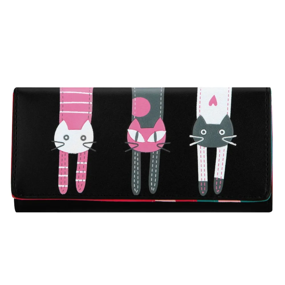 Lovely Cat Pattern Girls Wallet Candy Color PU Leather Wallet Women Cartoon Cat Printed Portfolio Wallet and Purse Card Holder