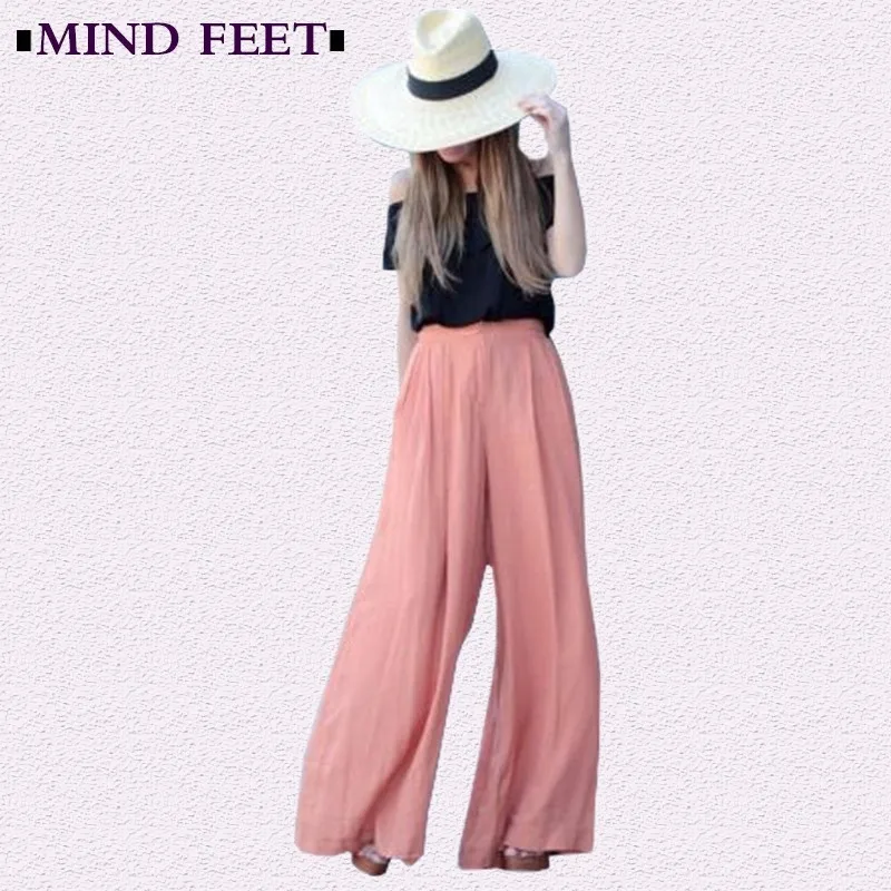 Женские свободные брюки mind feet летние однотонные тонкие прямые из шифона с