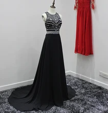 Royal Blue Sexy Abendkleid Schwarz Chiffon Backless Elegante Lange Abendkleider mit Kristallen